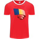 Curled Romania Flag Romanian Day Football Mens Ringer T-Shirt FotL Red/White
