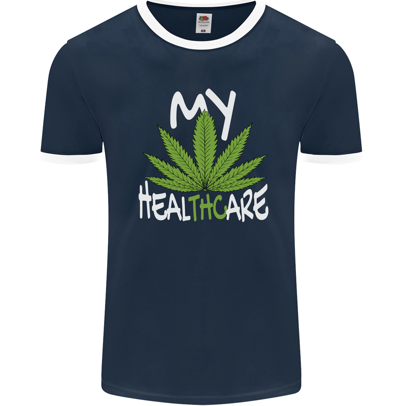 Weed My HealTHCare Cannabis Funny THC Mens Ringer T-Shirt FotL Navy Blue/White