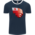 Curled Tongo Flag Tongan Day Football Mens Ringer T-Shirt FotL Navy Blue/White