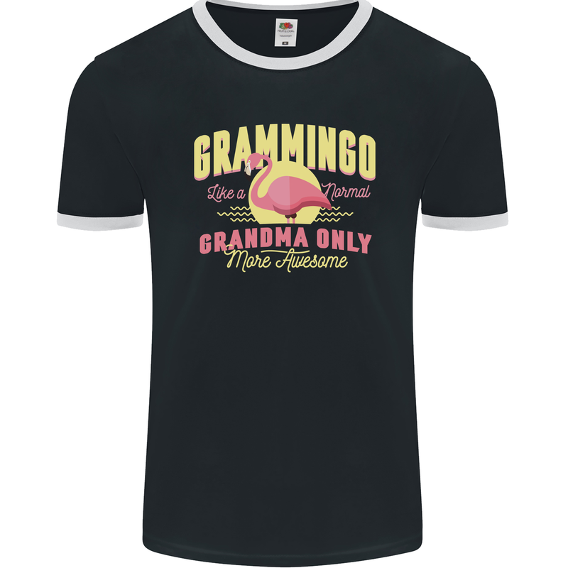 Gramingo Funny Grandma Flamingo Mens Ringer T-Shirt FotL Black/White