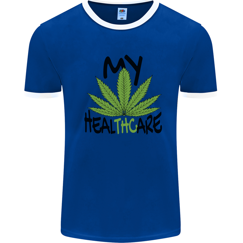 Weed My HealTHCare Cannabis Funny THC Mens Ringer T-Shirt Royal Blue/White