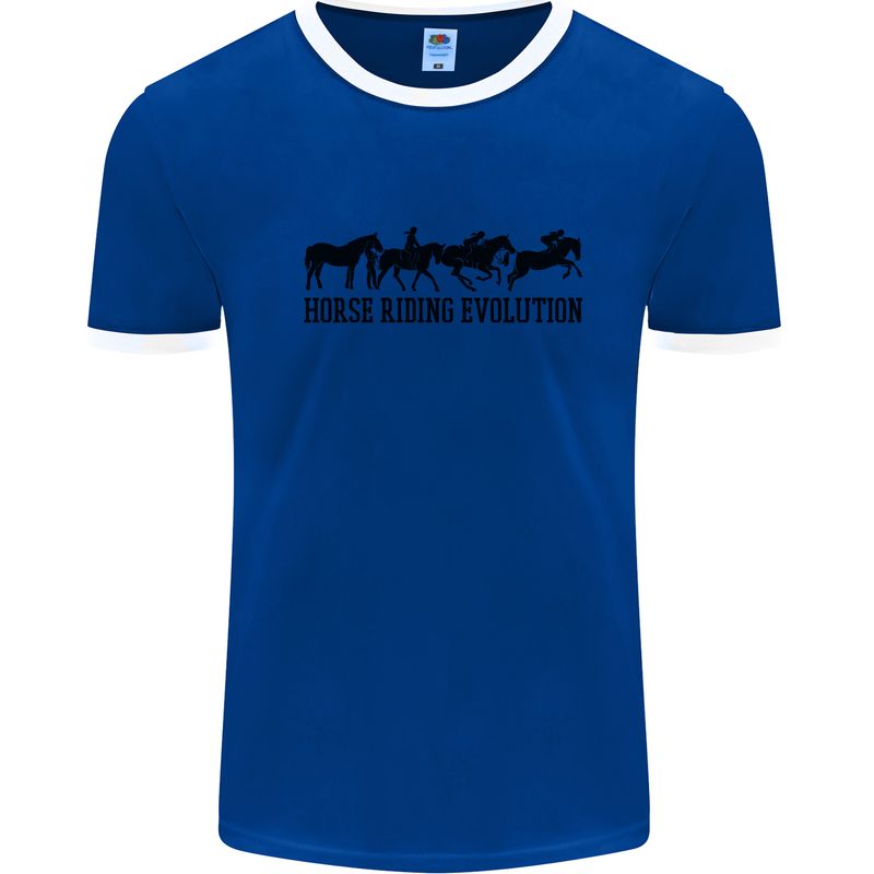 Equestrian Horse Riding Evolution Mens Ringer T-Shirt Royal Blue/White