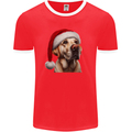 Christmas Golden Labrador Xmas Hat Dog Mens Ringer T-Shirt FotL Red/White