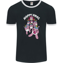 Santa's Sleight Pulled By Christmas Unicorns Xmas Mens Ringer T-Shirt FotL Black/White