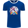 Santa Claus Riding a Unicorn Christmas Xmas Mens Ringer T-Shirt FotL Royal Blue/White