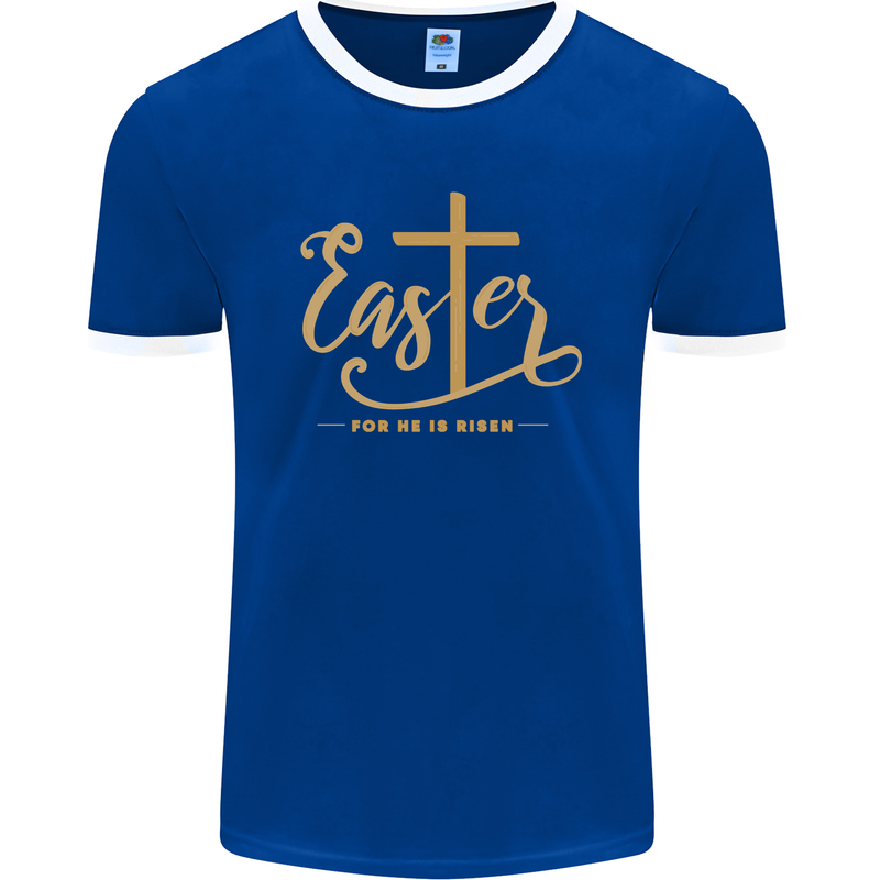Easter For He is Risen Christian Christianity Jesus Mens Ringer T-Shirt FotL Royal Blue/White
