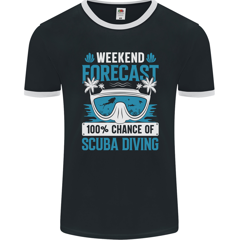 Scuba Diving Forecast Funny Diver Mens Ringer T-Shirt FotL Black/White