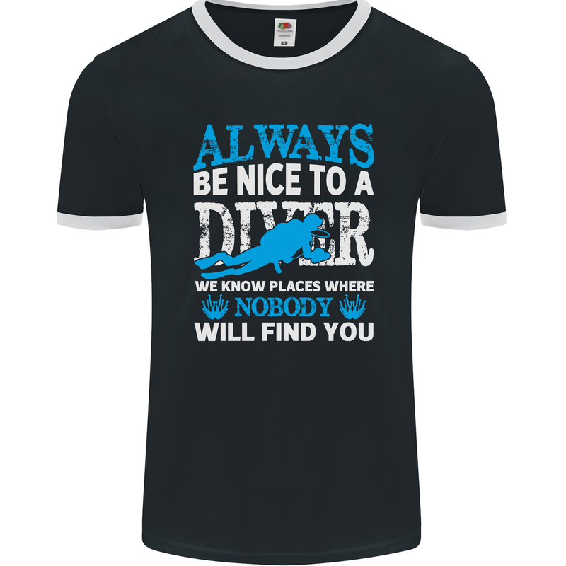 We Know Places Funny Scuba Diving Diver Mens Ringer T-Shirt FotL Black/White