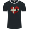 Love Denmark Flag Danish Day Football Mens Ringer T-Shirt FotL Black/White