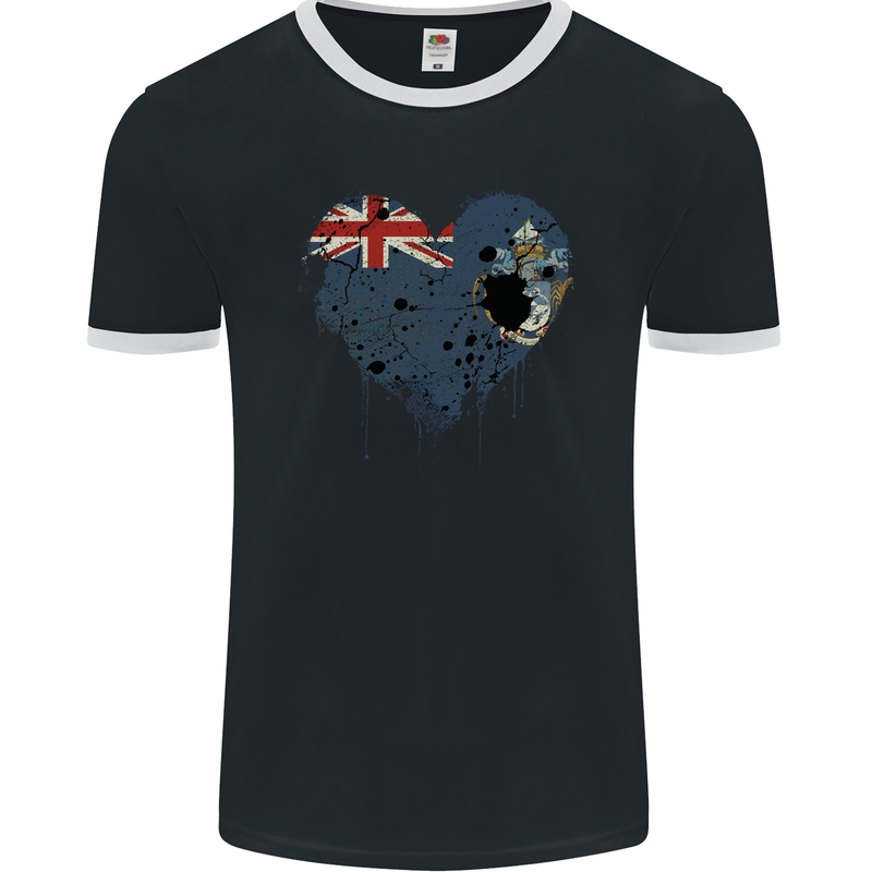 Love Flag Tristan da Cunha Football Mens Ringer T-Shirt FotL Black/White