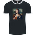 Mona Lisa Funny Beer Alcohol Parody Mens Ringer T-Shirt FotL Black/White