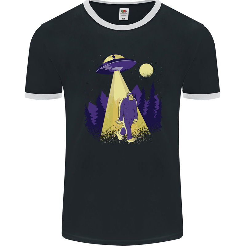 Bigfoot Abduction Funny Alien UFO Mens Ringer T-Shirt FotL Black/White