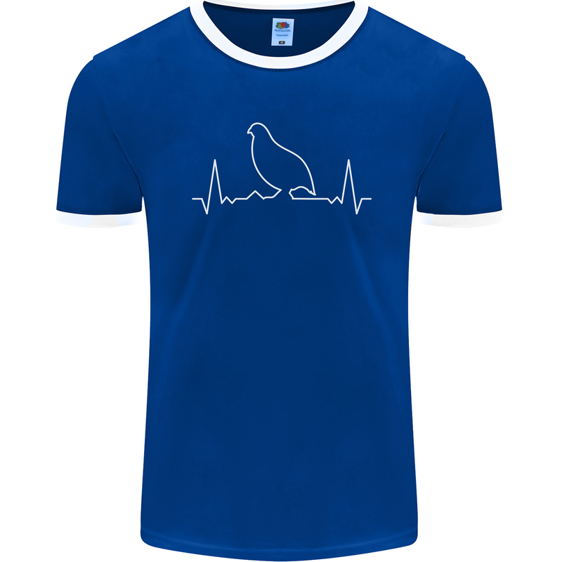 Quail Bird ECG Mens Ringer T-Shirt FotL Royal Blue/White