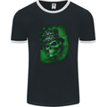 Green Skull St Patricks Day Irish Paddys Day Mens Ringer T-Shirt FotL Black/White