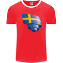 Curled Swedish Flag Sweden Day Football Mens Ringer T-Shirt FotL Red/White