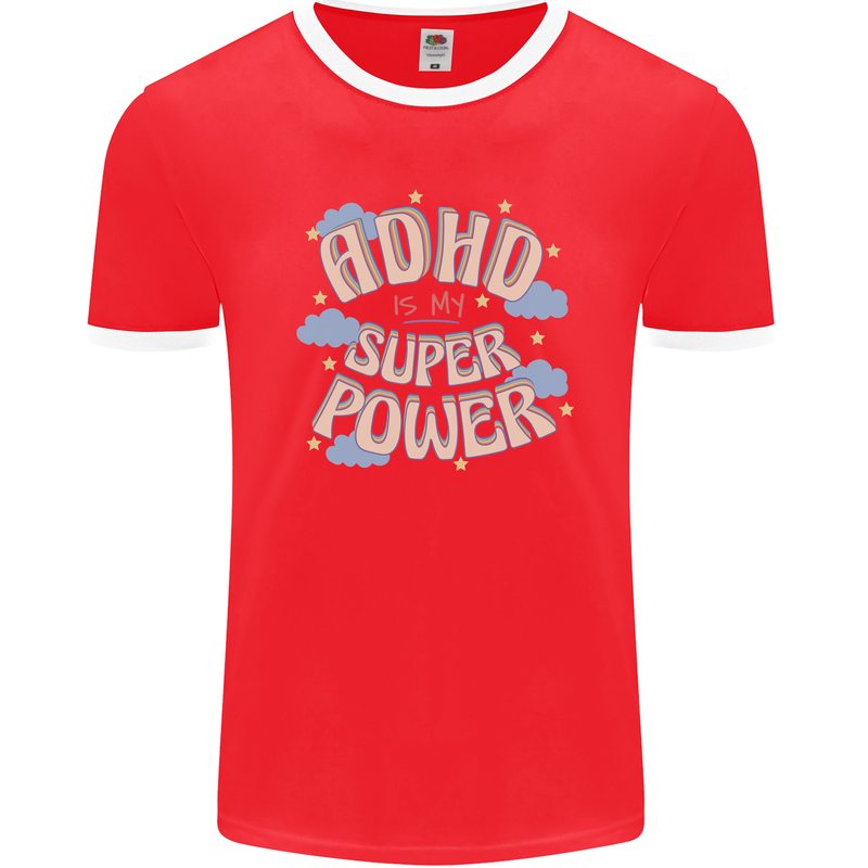 ADHD is My Superpower Mens Ringer T-Shirt FotL Red/White