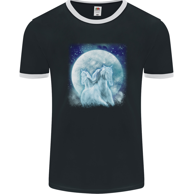 Full Moon Horse Riding Equestrian Mens Ringer T-Shirt FotL Black/White