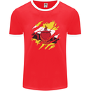 Torn Brunei Flag Bruneian Day Football Mens Ringer T-Shirt FotL Red/White