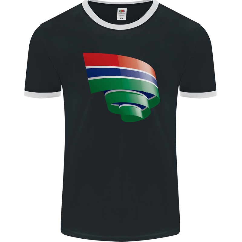 Curled Gambia Flag Gambian Day Football Mens Ringer T-Shirt FotL Black/White