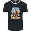 Christmas Santa With Surfboard Xmas Surfing Mens Ringer T-Shirt FotL Black/White