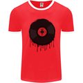 A Dripping Vinyl Record Turntable Decks DJ Mens Ringer T-Shirt Red/White