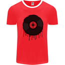A Dripping Vinyl Record Turntable Decks DJ Mens Ringer T-Shirt Red/White