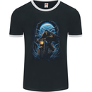 Skull Biker Motorcycle Motorbike Grim Reaper 10 Mens Ringer T-Shirt FotL Black/White