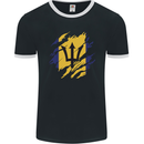 Torn Barbados Flag Barbadians Day Football Mens Ringer T-Shirt FotL Black/White