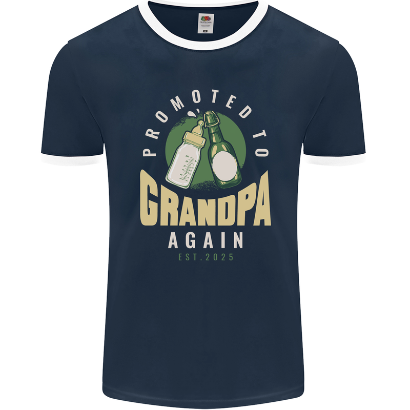 Promoted to Grandpa Est. 2025 Mens Ringer T-Shirt FotL Navy Blue/White