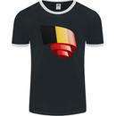 Curled Belgium Flag Belgian Day Football Mens Ringer T-Shirt FotL Black/White