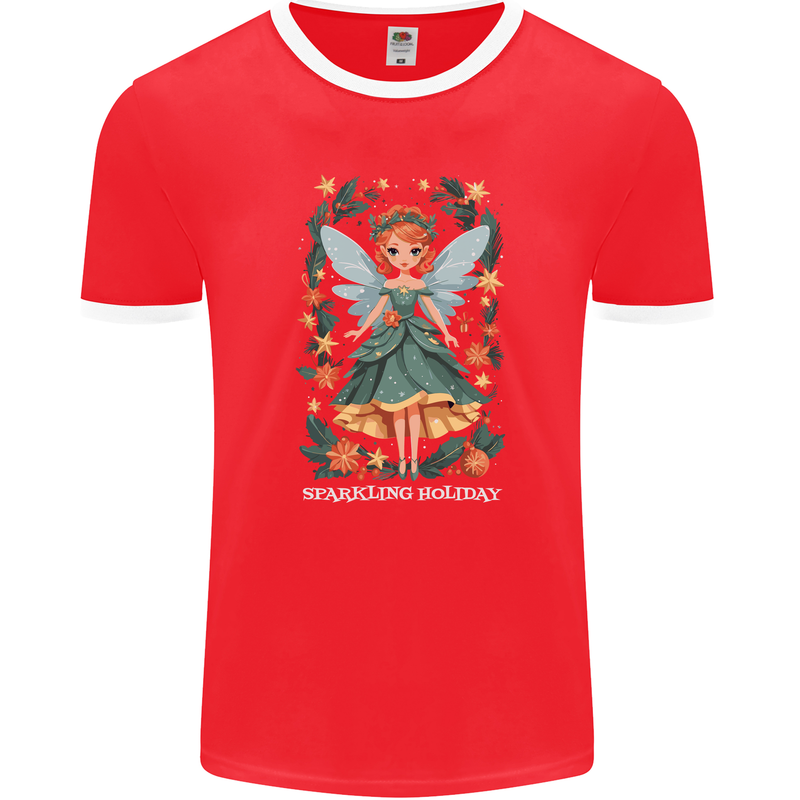 A Christmas Fairy Sparkling Holiday Xmas Mens Ringer T-Shirt FotL Red/White