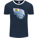 Curled Uruguay Flag Uruguayan Day Football Mens Ringer T-Shirt FotL Navy Blue/White