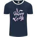Happy Easter Cool Rabbit Ears and Feet Mens Ringer T-Shirt FotL Navy Blue/White