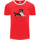 A Border Collie Dog Lying Down Mens Ringer T-Shirt Red/White