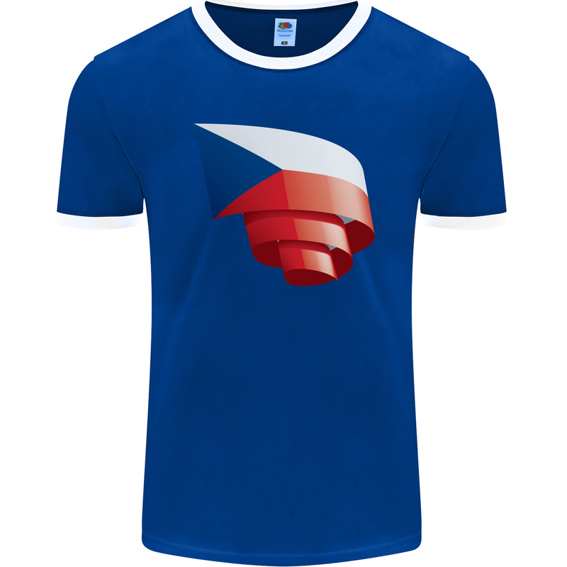 Curled Czechia Flag Czech Republic Day Football Mens Ringer T-Shirt FotL Royal Blue/White