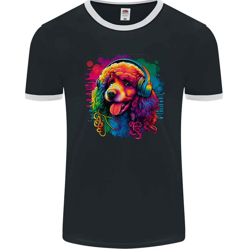 A Retro Poodle Dog Mens Ringer T-Shirt FotL Black/White