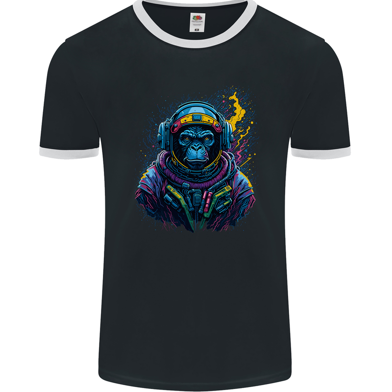 Astro Kong Spaceman Ape Astronaut Mens Ringer T-Shirt FotL Black/White