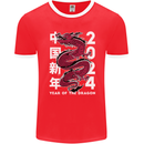 2024 Zodiac Chinese New Year of the Dragon Mens Ringer T-Shirt FotL Red/White