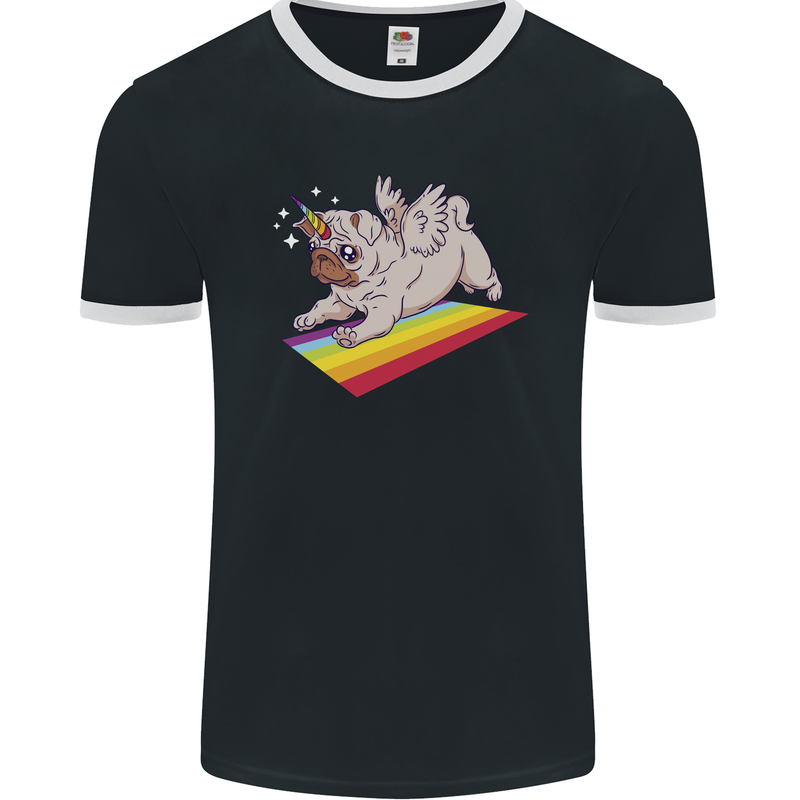 A Unicorn Pug Dog Mens Ringer T-Shirt FotL Black/White