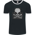 Ride Fast Biker Skull Motorcycle Guitars Rock Mens Ringer T-Shirt FotL Black/White