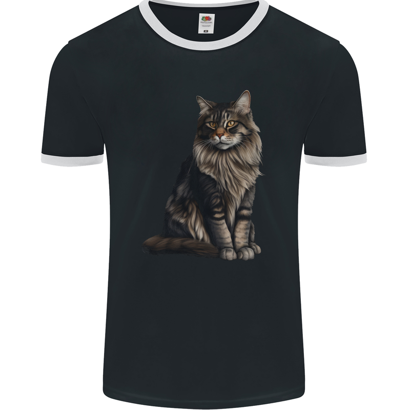 A Posing Cat Mens Ringer T-Shirt FotL Black/White