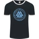 Valknut Circle With Viking Text Blue Print Mens Ringer T-Shirt FotL Black/White