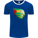 Curled Sao Tome and Principe Flag Day Football Mens Ringer T-Shirt FotL Royal Blue/White