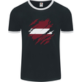Torn Latvia Flag Latvian Day Football Mens Ringer T-Shirt FotL Black/White