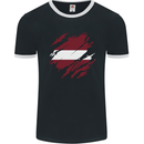 Torn Latvia Flag Latvian Day Football Mens Ringer T-Shirt FotL Black/White