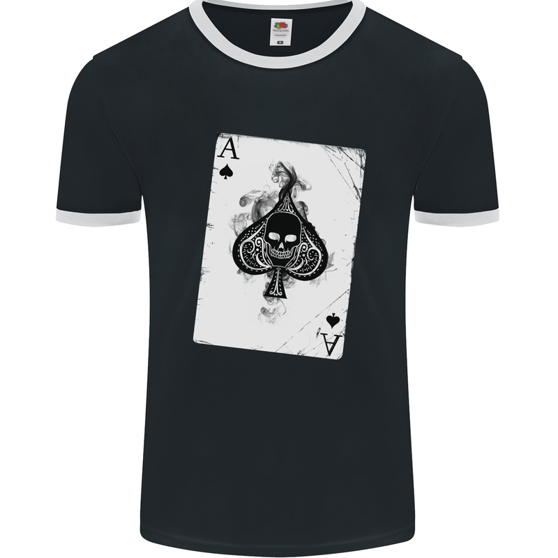 Smokinig Ace of Spades Skull Biker Heay Metal Mens Ringer T-Shirt FotL Black/White