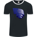 Curled EU Flag European Union Flag Football Mens Ringer T-Shirt FotL Black/White