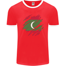 Torn Maldives Flag Maldivian Day Football Mens Ringer T-Shirt FotL Red/White