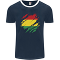 Torn Bolivia Flag Bolivian Day Football Mens Ringer T-Shirt FotL Navy Blue/White