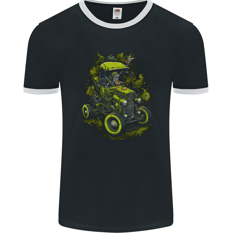 Zombie Hot Rod Halloween Horror Mens Ringer T-Shirt FotL Black/White